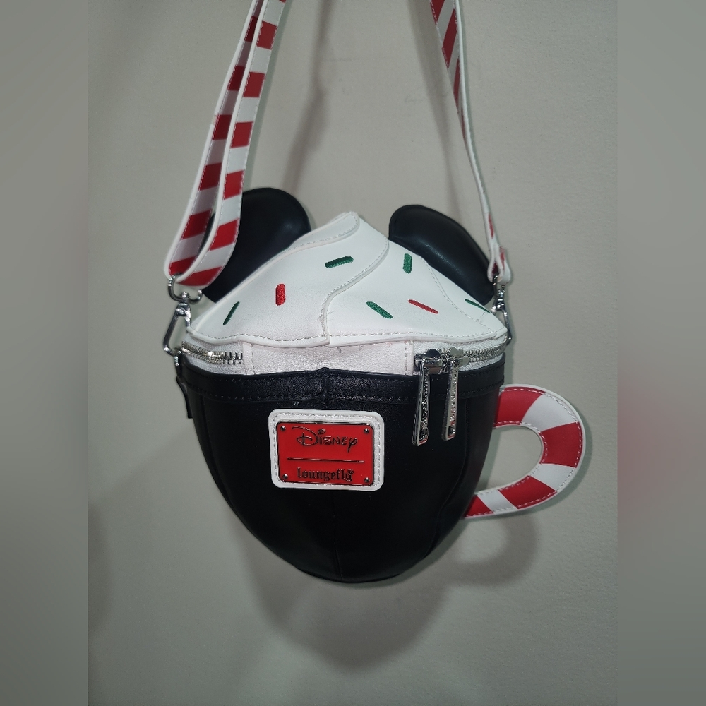 Loungefly Mickey Mouse Holiday Hot Chocolate Cup Crossbody Bag - Picture 6 of 7